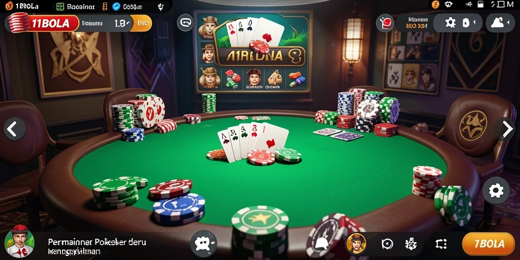 Tampilan gameplay seru dalam 11BOLA yang memperlihatkan aksi Poker.