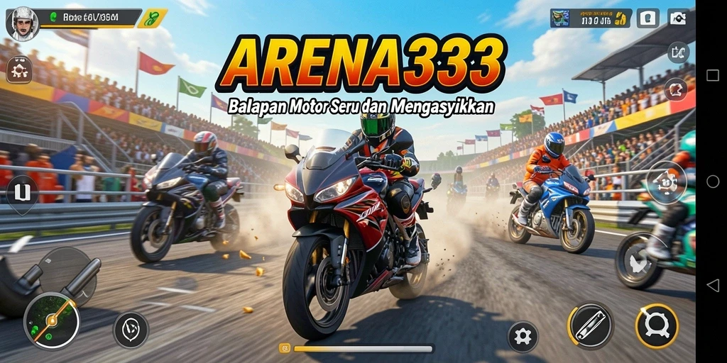 Tampilan gameplay seru dalam balapan motor yang menantang.