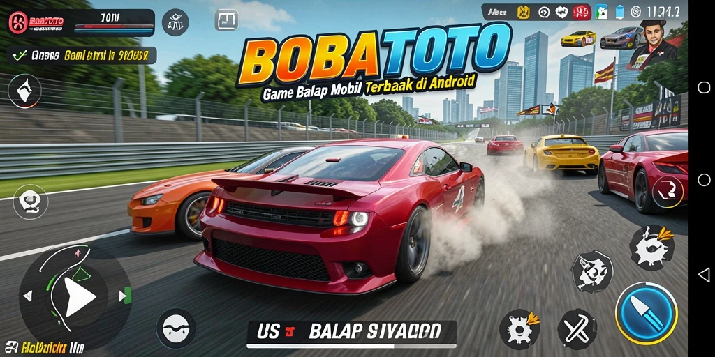 Tampilan gameplay seru BOBATOTO dengan balapan mendebarkan.