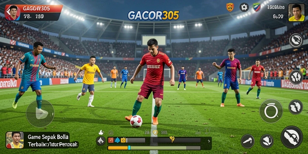 Screenshot menunjukkan pemain mencetak gol dalam pertandingan sepak bola.