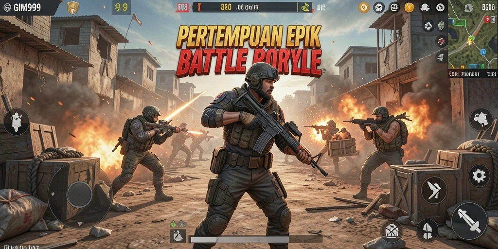 Tampilan aksi seru dalam gameplay GIM999 Battle Royale.