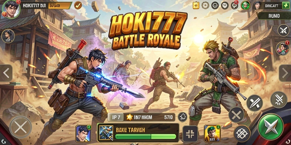 Tampilan gameplay HOKI777 dengan aksi Battle Royale yang seru.