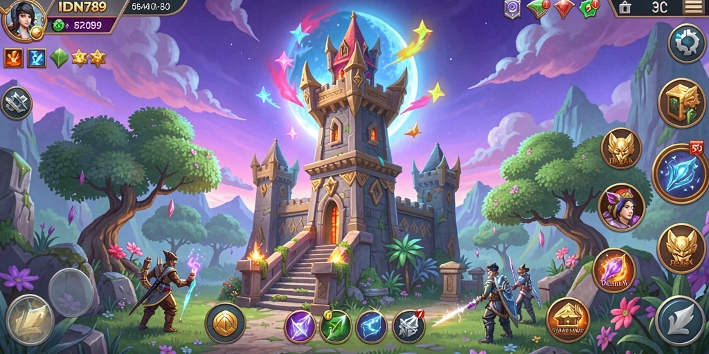 Tangkapan layar gameplay <strong>IDN789</strong> yang menunjukkan pertahanan menara yang strategis.