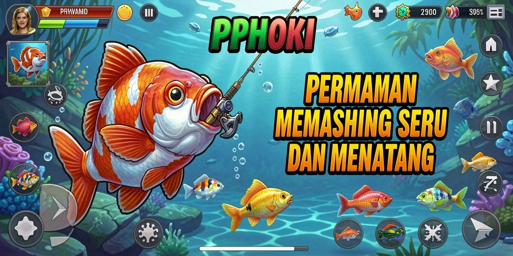 Screenshot gameplay PPHOKI menampilkan momen menangkap ikan besar.