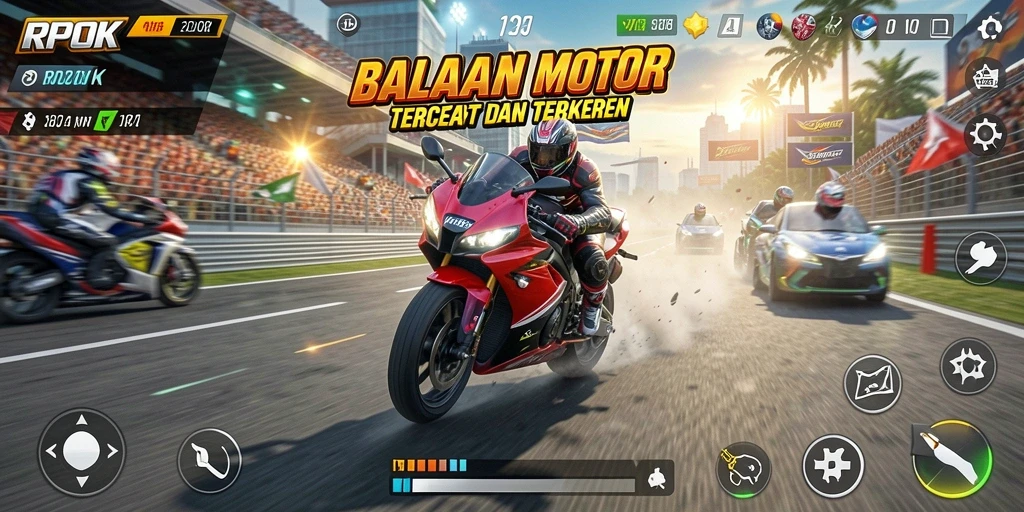 Tampilan gameplay RPOK yang penuh aksi balapan motor.