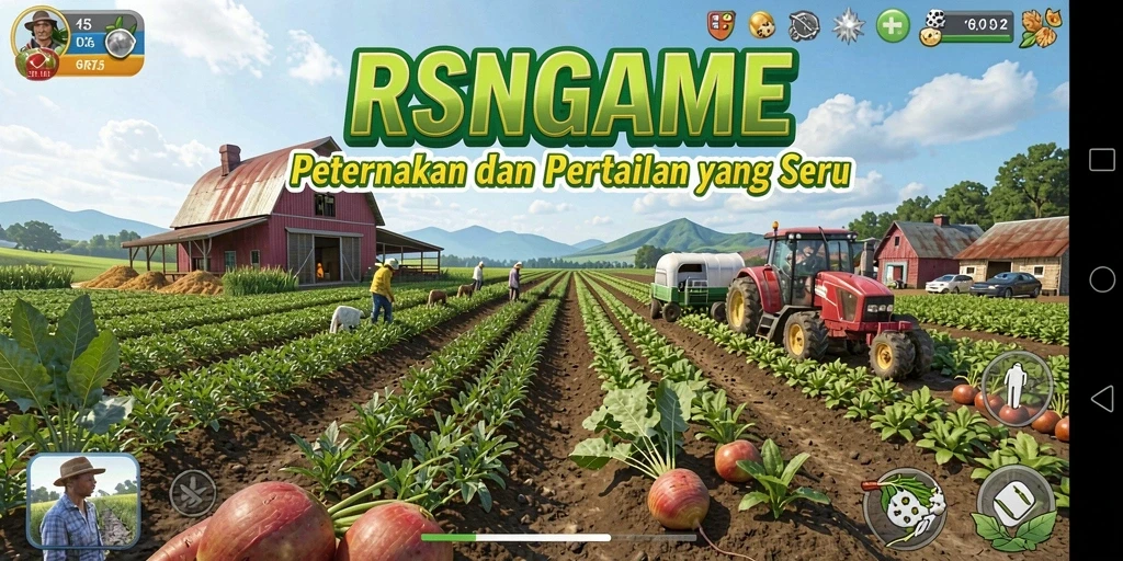 Tampilan screenshot utama RSNGAME menampilkan aktivitas seru di pertanian.