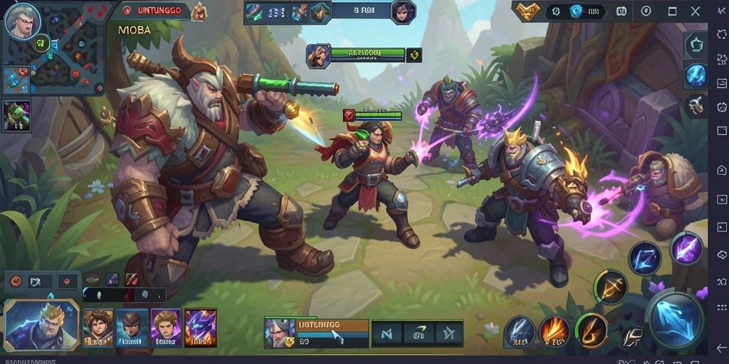 Gameplay seru UNTUNGGO dengan karakter-karakter unik dan pertarungan strategis.