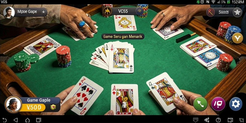 Tampilan gameplay VC55 dengan kartu Gaple yang menarik.