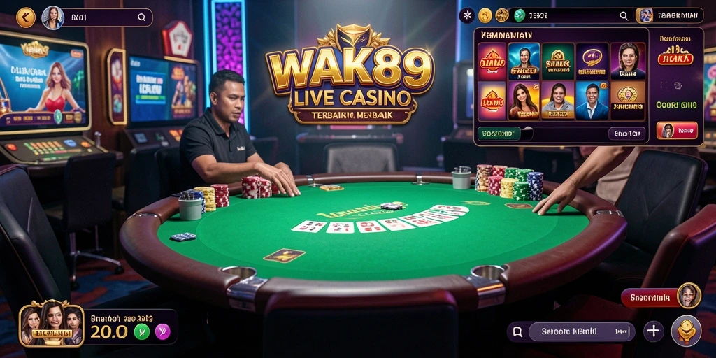 Tampilan gameplay WAK89 dengan dealer langsung dan interaksi permainan.